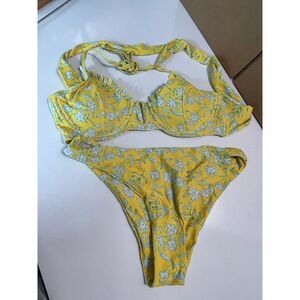 Zaful Bikini Set Size‎ 6 Blue Yellow Multicolor Floral Polyester/ Spandex